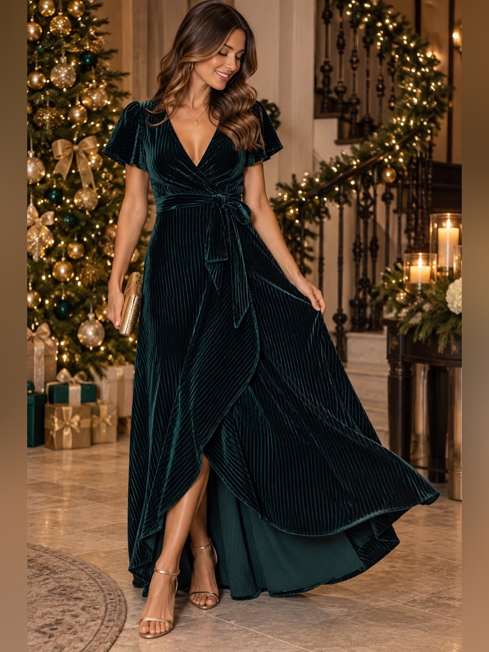 Baltic Born Green Velvet Wrap Maxi Dress S